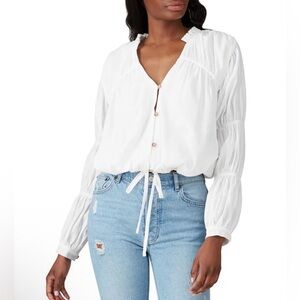 Love, Whit by Whitney Port Size Med Ivory White Peasant Long Sleeve Top Blouse